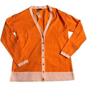 Talbot Cardigan Women Medium NWT Orange Pink Colorblock Bright Spring NEW Happy